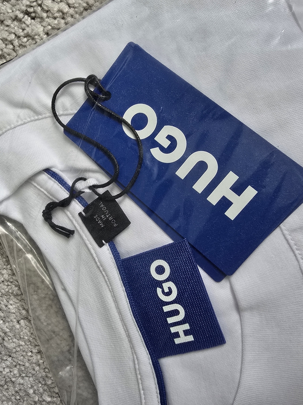 HUGO White Tee with Blue Logo Tag